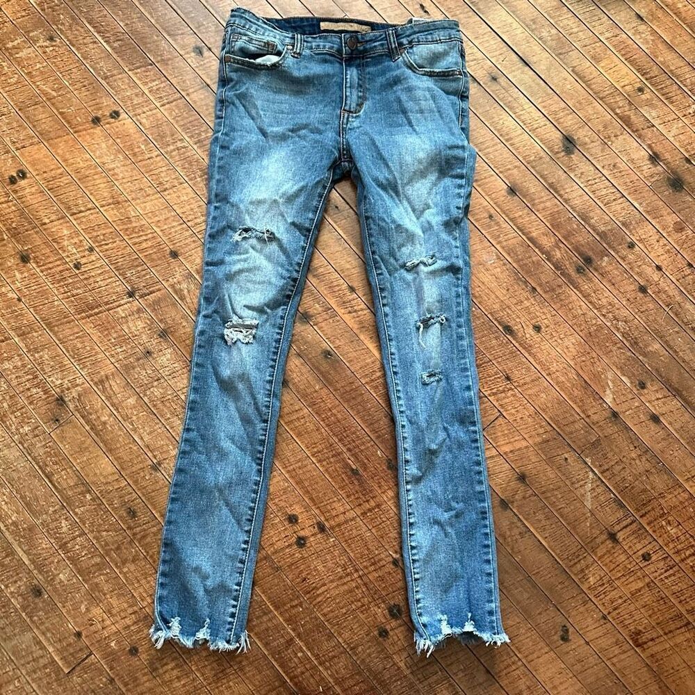 Joe’s distressed raw hem stretchy kids 16 normcore jeans